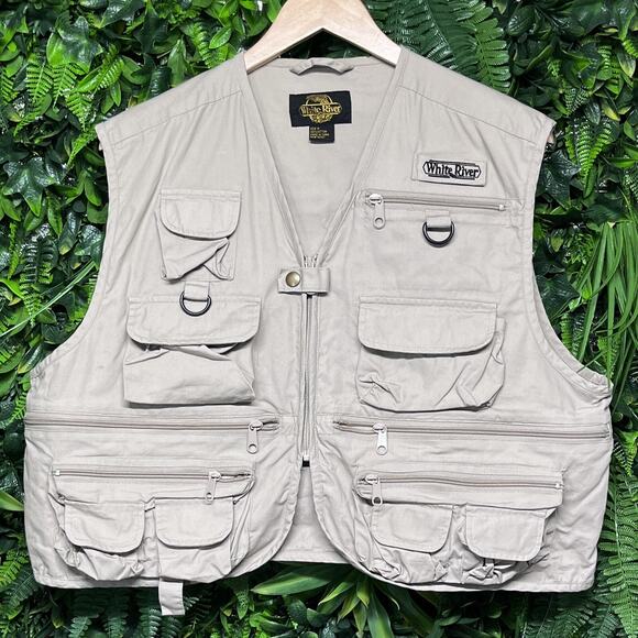 WHITE RIVER Jacket Vest Men Medium Tan Fishing Tactical Safari Utility 2603 - Picture 2 of 8